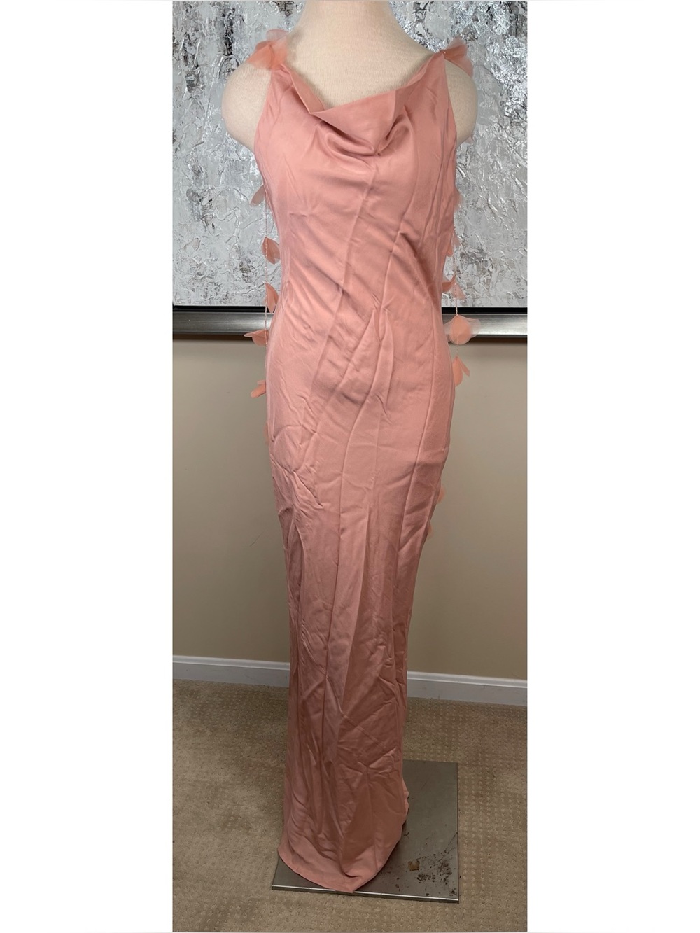 CULT GAIA Nymeria Silk Organza Flower Petal Beaded Cowl Neck Maxi Dress Size M - Picture 4 of 10